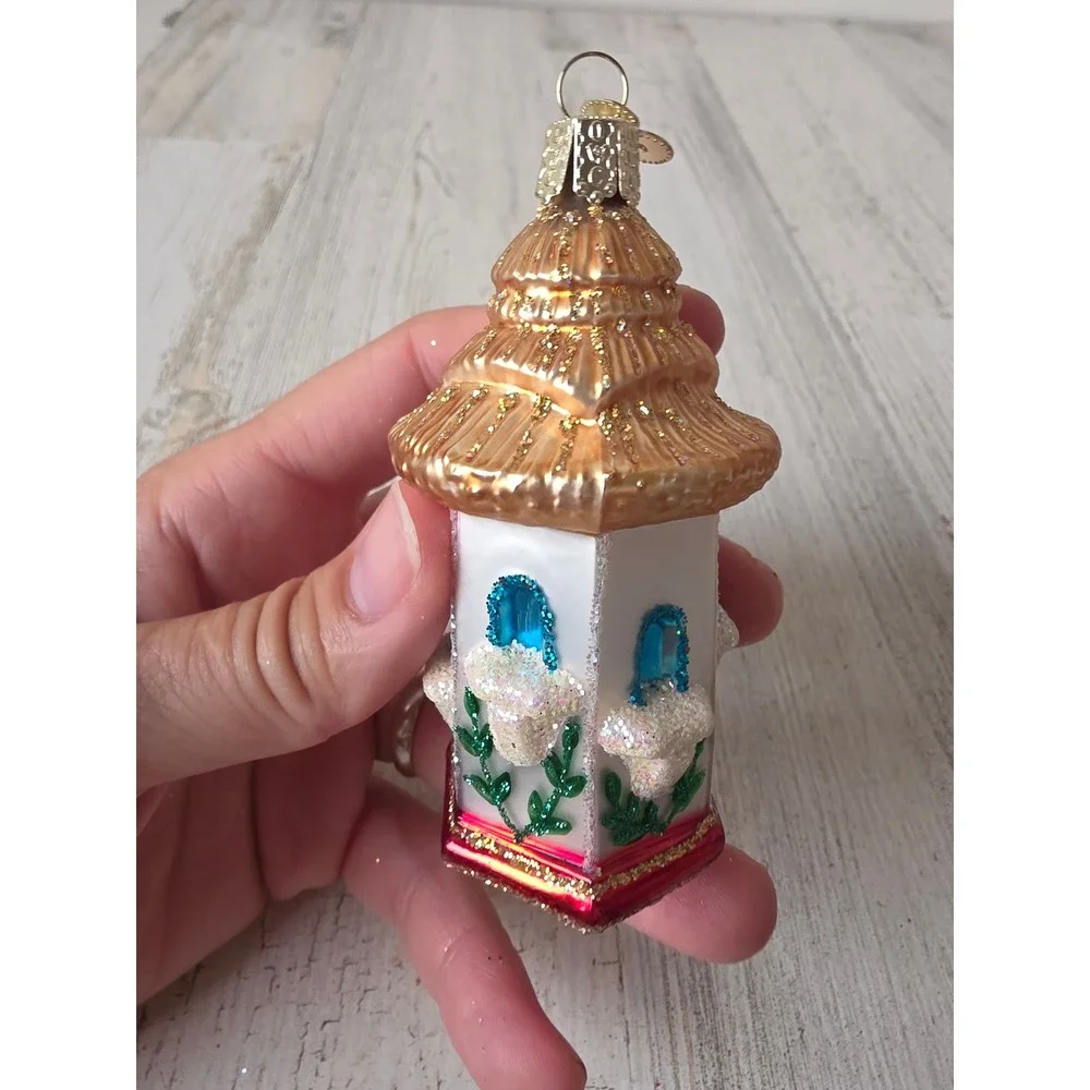 OWC old world birdhouse glass glitter ornament Xmas tree